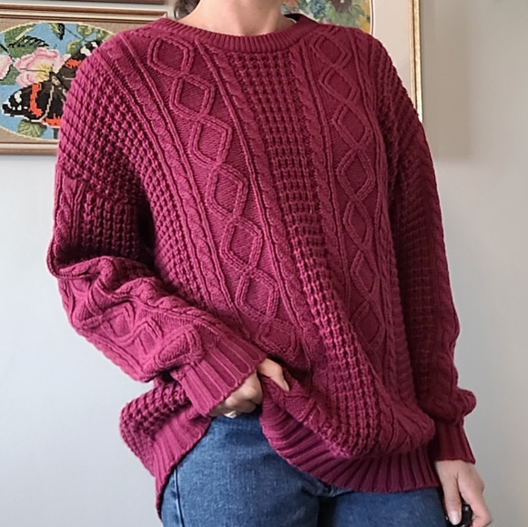 Vintage chunky burgundy knit sweater - Picture 2 of 7